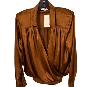 Veronica Beard Women’s Rozik Stretch SILK Blouse Rust / Brown Collared Sz 6 NWT